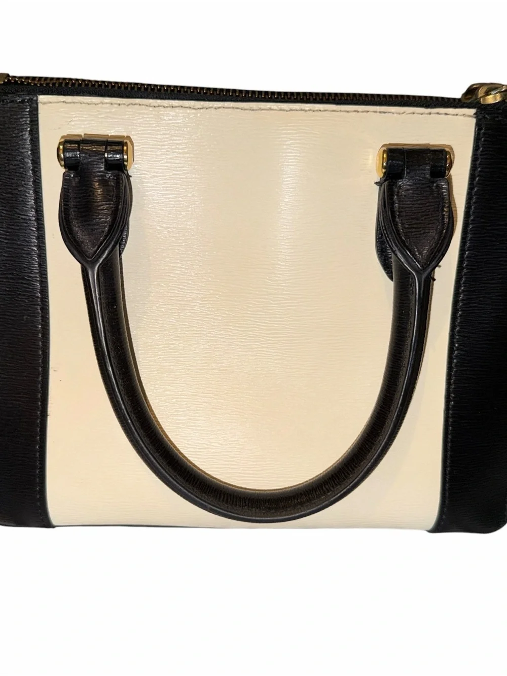 Ralph Lauren Newberey Double Zip Two-Tone Satchel in Black & Vanilla